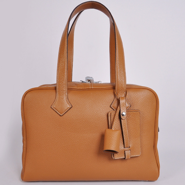 8655CS Hermes Victoria Bag in pelle Clemence in cammello con Silver